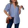 imageDokotoo Womens Dressy Casual V Neck Short Sleeve Button Down Shirts Relaxed Work Business Loose Blouses TopsDusk Blue