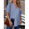 imageDokotoo Womens Dressy Casual V Neck Short Sleeve Button Down Shirts Relaxed Work Business Loose Blouses TopsDusk Blue
