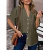 imageDokotoo Womens Dressy Casual V Neck Short Sleeve Button Down Shirts Relaxed Work Business Loose Blouses TopsGreen