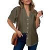 imageDokotoo Womens Dressy Casual V Neck Short Sleeve Button Down Shirts Relaxed Work Business Loose Blouses TopsGreen
