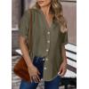 imageDokotoo Womens Dressy Casual V Neck Short Sleeve Button Down Shirts Relaxed Work Business Loose Blouses TopsGreen
