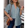 imageDokotoo Womens Dressy Casual V Neck Short Sleeve Button Down Shirts Relaxed Work Business Loose Blouses TopsHaze Blue