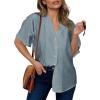 imageDokotoo Womens Dressy Casual V Neck Short Sleeve Button Down Shirts Relaxed Work Business Loose Blouses TopsHaze Blue