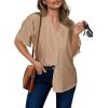 imageDokotoo Womens Dressy Casual V Neck Short Sleeve Button Down Shirts Relaxed Work Business Loose Blouses TopsKhaki