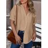 imageDokotoo Womens Dressy Casual V Neck Short Sleeve Button Down Shirts Relaxed Work Business Loose Blouses TopsKhaki