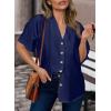 imageDokotoo Womens Dressy Casual V Neck Short Sleeve Button Down Shirts Relaxed Work Business Loose Blouses TopsNavy Blue