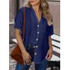imageDokotoo Womens Dressy Casual V Neck Short Sleeve Button Down Shirts Relaxed Work Business Loose Blouses TopsNavy Blue