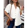 imageDokotoo Womens Dressy Casual V Neck Short Sleeve Button Down Shirts Relaxed Work Business Loose Blouses TopsWhite