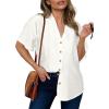 imageDokotoo Womens Dressy Casual V Neck Short Sleeve Button Down Shirts Relaxed Work Business Loose Blouses TopsWhite