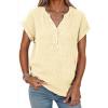 imageDokotoo Womens Summer Casual Button Short Sleeve V Neck Shirts Oversized Solid Cotton Blouses TopsApricot