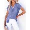 imageDokotoo Womens Summer Casual Button Short Sleeve V Neck Shirts Oversized Solid Cotton Blouses TopsBeau Blue