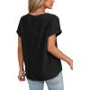 imageDokotoo Womens Summer Casual Button Short Sleeve V Neck Shirts Oversized Solid Cotton Blouses TopsBlack