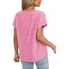 imageDokotoo Womens Summer Casual Button Short Sleeve V Neck Shirts Oversized Solid Cotton Blouses TopsBright Pink