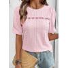 imageDokotoo Womens Summer Casual Hollow Out Lace Trendy Shirts Blouses Short Sleeve Crewneck Loose Fit Tunic TopsLight Pink