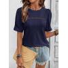 imageDokotoo Womens Summer Casual Hollow Out Lace Trendy Shirts Blouses Short Sleeve Crewneck Loose Fit Tunic TopsNavy Blue