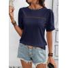 imageDokotoo Womens Summer Casual Hollow Out Lace Trendy Shirts Blouses Short Sleeve Crewneck Loose Fit Tunic TopsNavy Blue