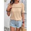 imageDokotoo Womens Summer Casual Hollow Out Lace Trendy Shirts Blouses Short Sleeve Crewneck Loose Fit Tunic TopsParchment