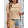 imageDokotoo Womens Summer Casual Hollow Out Lace Trendy Shirts Blouses Short Sleeve Crewneck Loose Fit Tunic TopsParchment