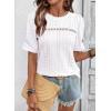 imageDokotoo Womens Summer Casual Hollow Out Lace Trendy Shirts Blouses Short Sleeve Crewneck Loose Fit Tunic TopsWhite