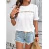 imageDokotoo Womens Summer Casual Hollow Out Lace Trendy Shirts Blouses Short Sleeve Crewneck Loose Fit Tunic TopsWhite