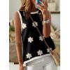 imageDokotoo Womens Summer Tops 2025 Casual Striped Color Block High Neck Tank Top Loose Knit High Low Sleeveless Shirts BlousesFloral Black