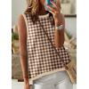 imageDokotoo Womens Summer Tops 2025 Casual Striped Color Block High Neck Tank Top Loose Knit High Low Sleeveless Shirts BlousesPlaid Brown