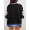 imageDokotoo Womens Tops 2026 Summer 34 Sleeve Floral Sweatshirt Casual Crew Neck Oversized Colorblock BlousesBlack