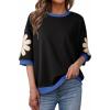 imageDokotoo Womens Tops 2026 Summer 34 Sleeve Floral Sweatshirt Casual Crew Neck Oversized Colorblock BlousesBlack