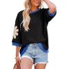 imageDokotoo Womens Tops 2026 Summer 34 Sleeve Floral Sweatshirt Casual Crew Neck Oversized Colorblock BlousesBlack