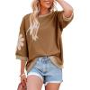imageDokotoo Womens Tops 2026 Summer 34 Sleeve Floral Sweatshirt Casual Crew Neck Oversized Colorblock BlousesBrown