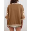 imageDokotoo Womens Tops 2026 Summer 34 Sleeve Floral Sweatshirt Casual Crew Neck Oversized Colorblock BlousesBrown