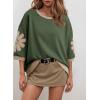 imageDokotoo Womens Tops 2026 Summer 34 Sleeve Floral Sweatshirt Casual Crew Neck Oversized Colorblock BlousesGreen