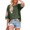 imageDokotoo Womens Tops 2026 Summer 34 Sleeve Floral Sweatshirt Casual Crew Neck Oversized Colorblock BlousesGreen