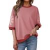 imageDokotoo Womens Tops 2026 Summer 34 Sleeve Floral Sweatshirt Casual Crew Neck Oversized Colorblock BlousesPink