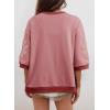 imageDokotoo Womens Tops 2026 Summer 34 Sleeve Floral Sweatshirt Casual Crew Neck Oversized Colorblock BlousesPink