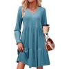 imageDokotoo Fall Dresses for Women 2025 V Neck Button Up Long Sleeve Empire Waist Ruffle Tiered Mini Dress with PocketsLapis