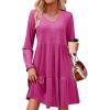 imageDokotoo Fall Dresses for Women 2025 V Neck Button Up Long Sleeve Empire Waist Ruffle Tiered Mini Dress with PocketsRose Red