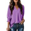 imageDokotoo Women Blouses Dressy Casual V Neck 34 Length Sleeve Womens Tops Business Work Blouses Office ShirtsPurple