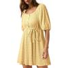 imageDokotoo Women Summer Dresses 2026 Square Neck Tie Waist Button Short Sleeve Pleated Ruffle Causal DressesYellow