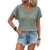 imageDokotoo Womens Casual 2026 Waffle Knit Hollow Out Lace Tops Short Sleeve V Neck Loose Fit Shirts BlousesGreen Bay