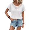 imageDokotoo Womens Casual 2026 Waffle Knit Hollow Out Lace Tops Short Sleeve V Neck Loose Fit Shirts BlousesWhite