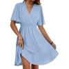 imageDokotoo Womens Dress 2025 Summer Deep V Neck Elegant Ruffle Mini Dress Waist Dresses S2XLBeau Blue
