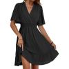 imageDokotoo Womens Dress 2025 Summer Deep V Neck Elegant Ruffle Mini Dress Waist Dresses S2XLBlack