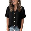 imageDokotoo Womens Dressy Casual V Neck Short Sleeve Button Down Shirts Relaxed Work Business Loose Blouses TopsBlack