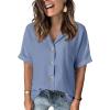 imageDokotoo Womens Dressy Casual V Neck Short Sleeve Button Down Shirts Relaxed Work Business Loose Blouses TopsDusk Blue