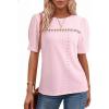 imageDokotoo Womens Summer Casual Hollow Out Lace Trendy Shirts Blouses Short Sleeve Crewneck Loose Fit Tunic TopsLight Pink