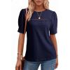 imageDokotoo Womens Summer Casual Hollow Out Lace Trendy Shirts Blouses Short Sleeve Crewneck Loose Fit Tunic TopsNavy Blue