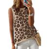 imageDokotoo Womens Summer Tops 2025 Casual Striped Color Block High Neck Tank Top Loose Knit High Low Sleeveless Shirts BlousesLeopard Khaki