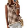 imageDokotoo Womens Summer Tops 2025 Casual Striped Color Block High Neck Tank Top Loose Knit High Low Sleeveless Shirts BlousesPlaid Brown