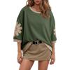 imageDokotoo Womens Tops 2026 Summer 34 Sleeve Floral Sweatshirt Casual Crew Neck Oversized Colorblock BlousesGreen